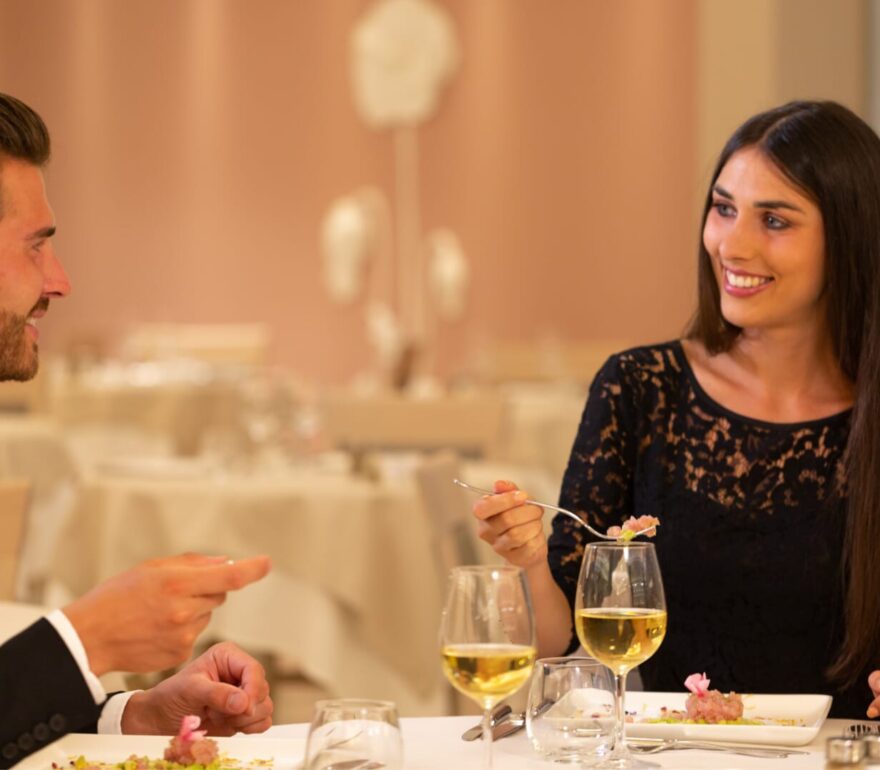 Romantic dinner in an elegant hotel dining room