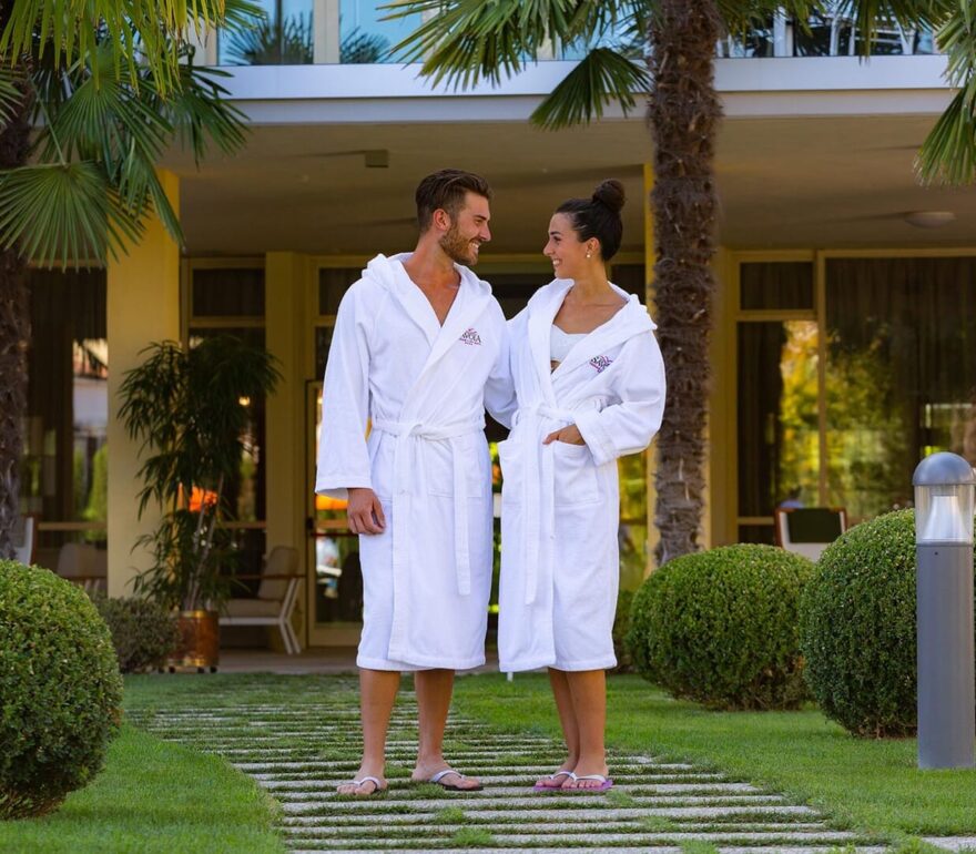 A relaxed couple in the hotel garden