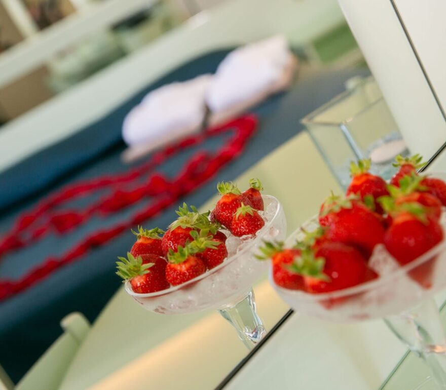 Fresh strawberries in a luxurious room.